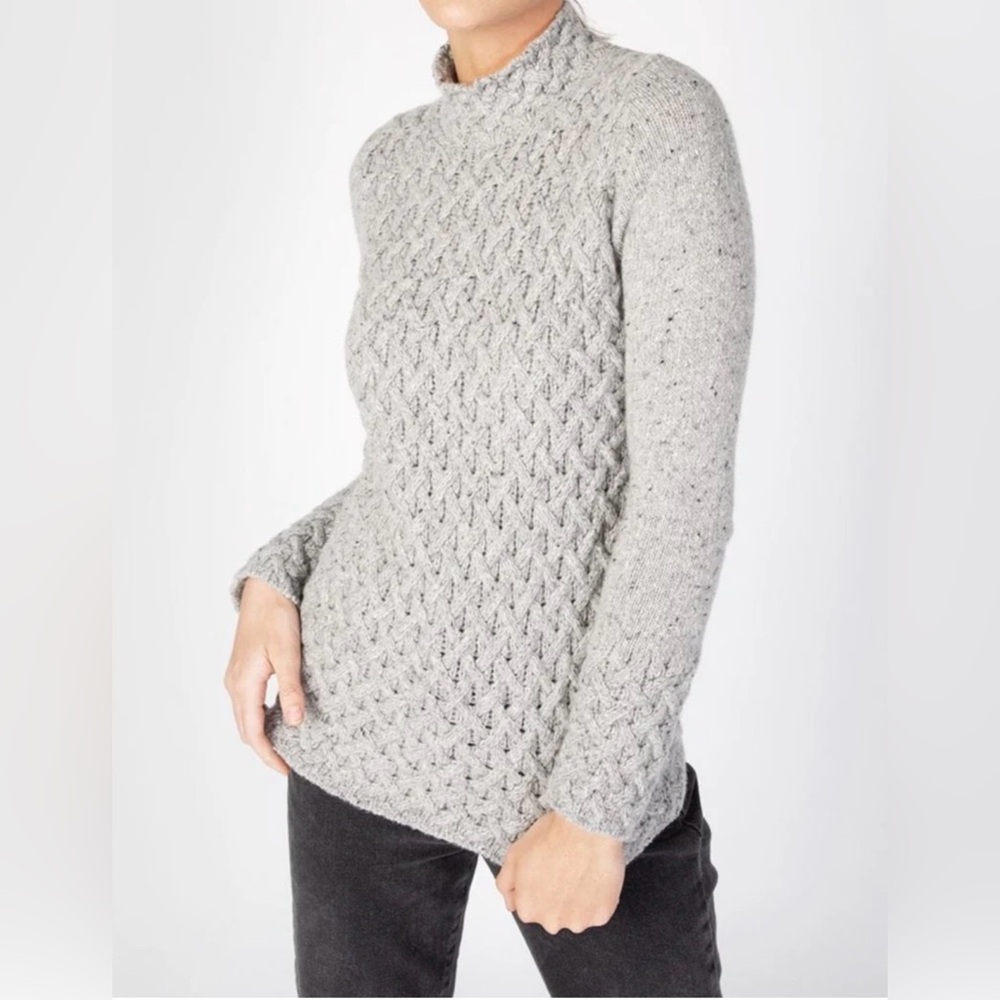 Cream Aran Trellis Pattern Wool and Cashmere Sweater - Picture 11 of 13